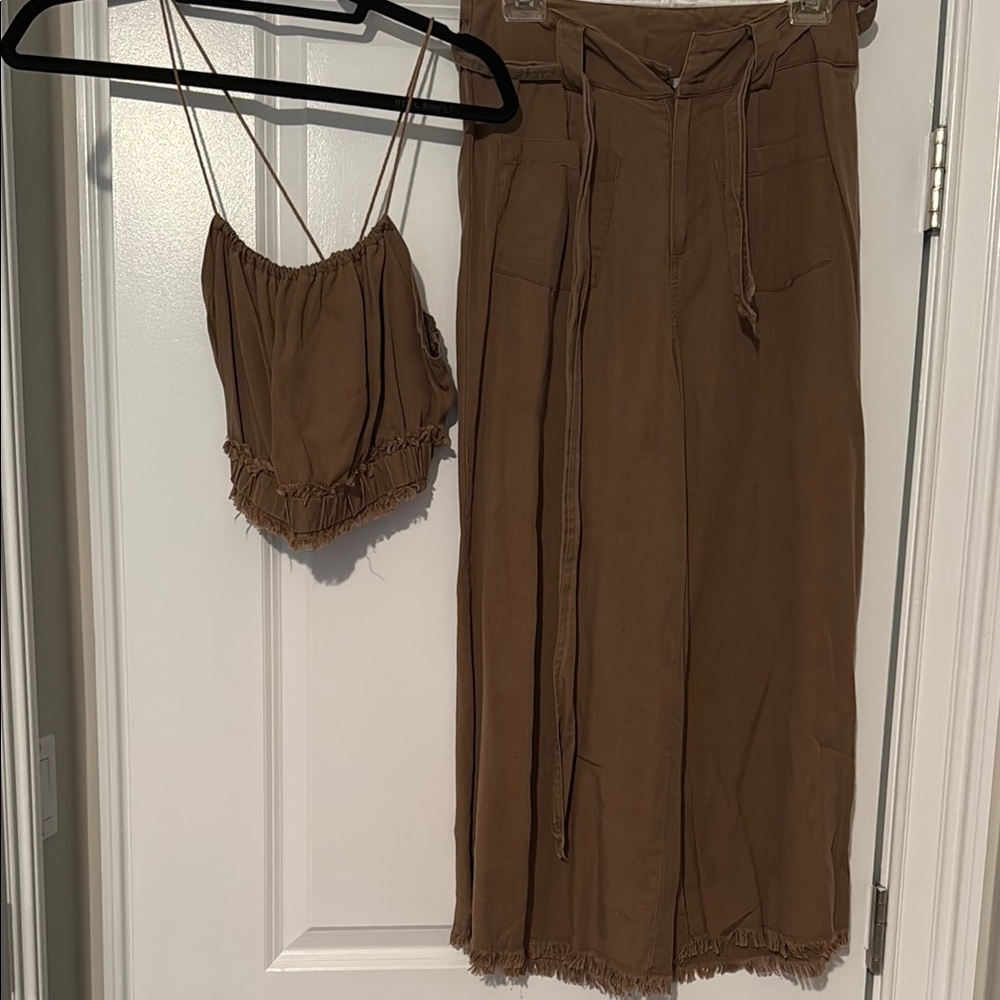 Brown Two-Piece Set with Top and Pants